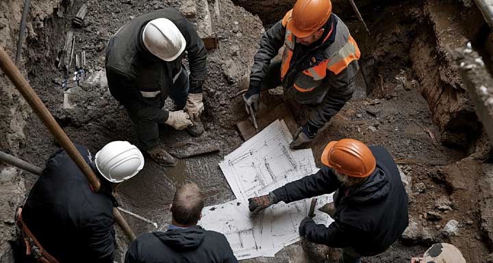 Construction team conducting detailed site evaluation and property assessment to identify potential challenges